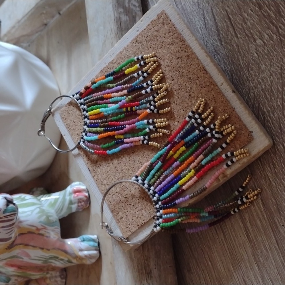 "Over the Rainbow" COLORFUL Beaded Hoop Earrings!